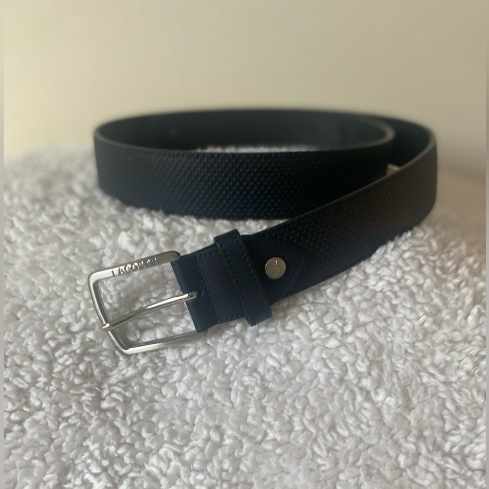 Lacoste Men’s Premium Black Leather Pique Belt with Metal Buckle Size 34